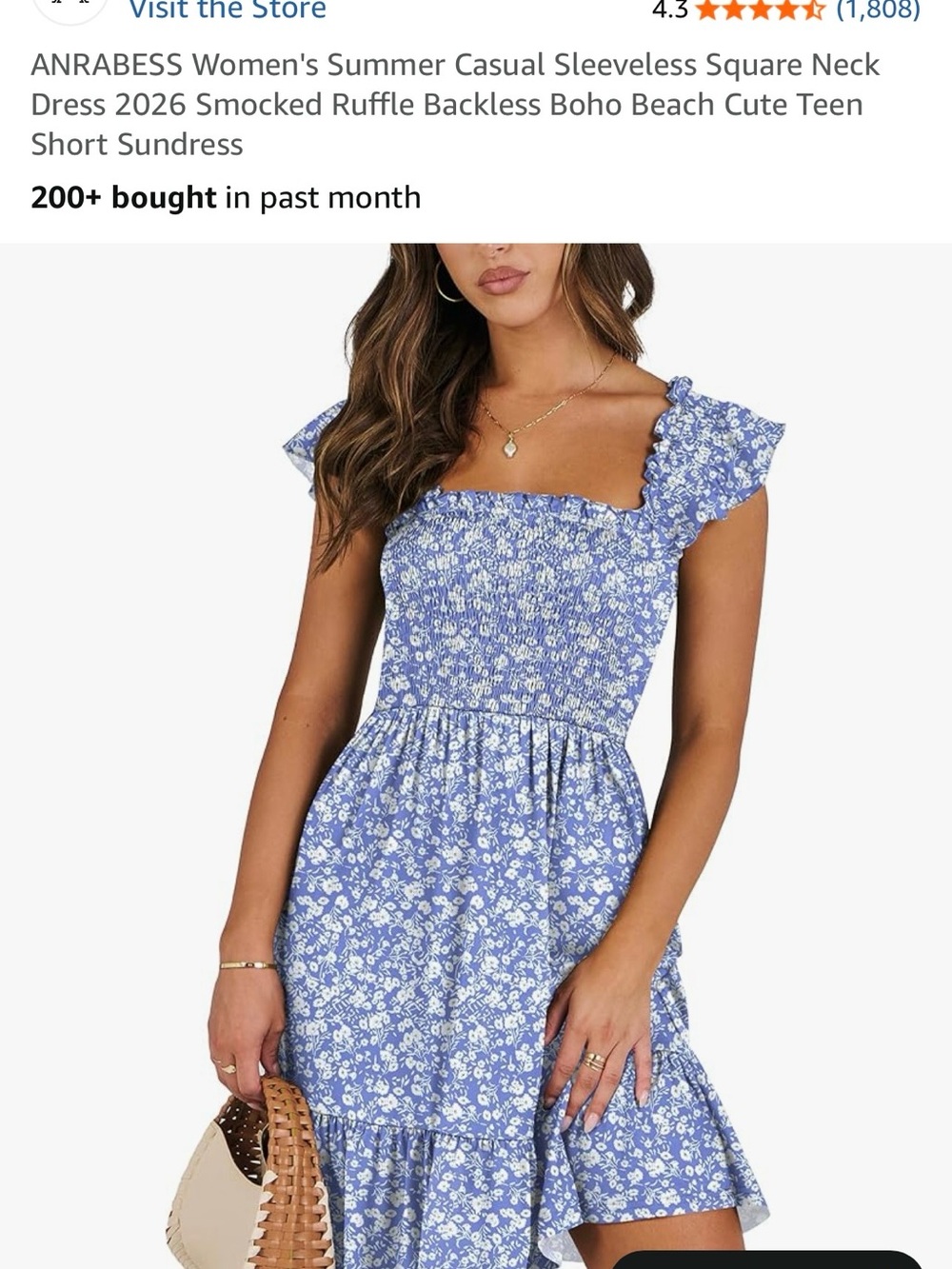 Blue Floral Smocked Square-Neck Sundress